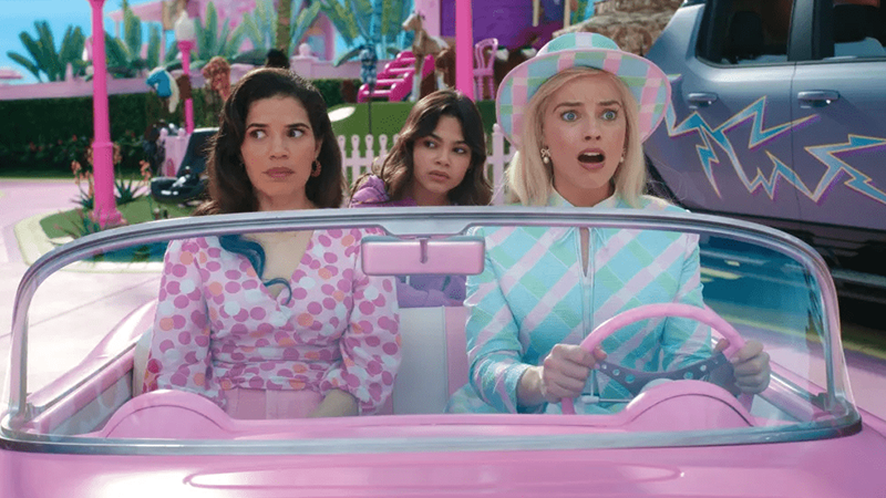 (Left to right) America Ferera, Ariana Greenblatt, Margot Robbie in Barbie (2023)